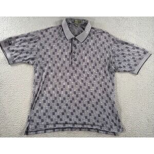 Descente International Collection Polo Shirt Mens Medium Gray Knit Geometric